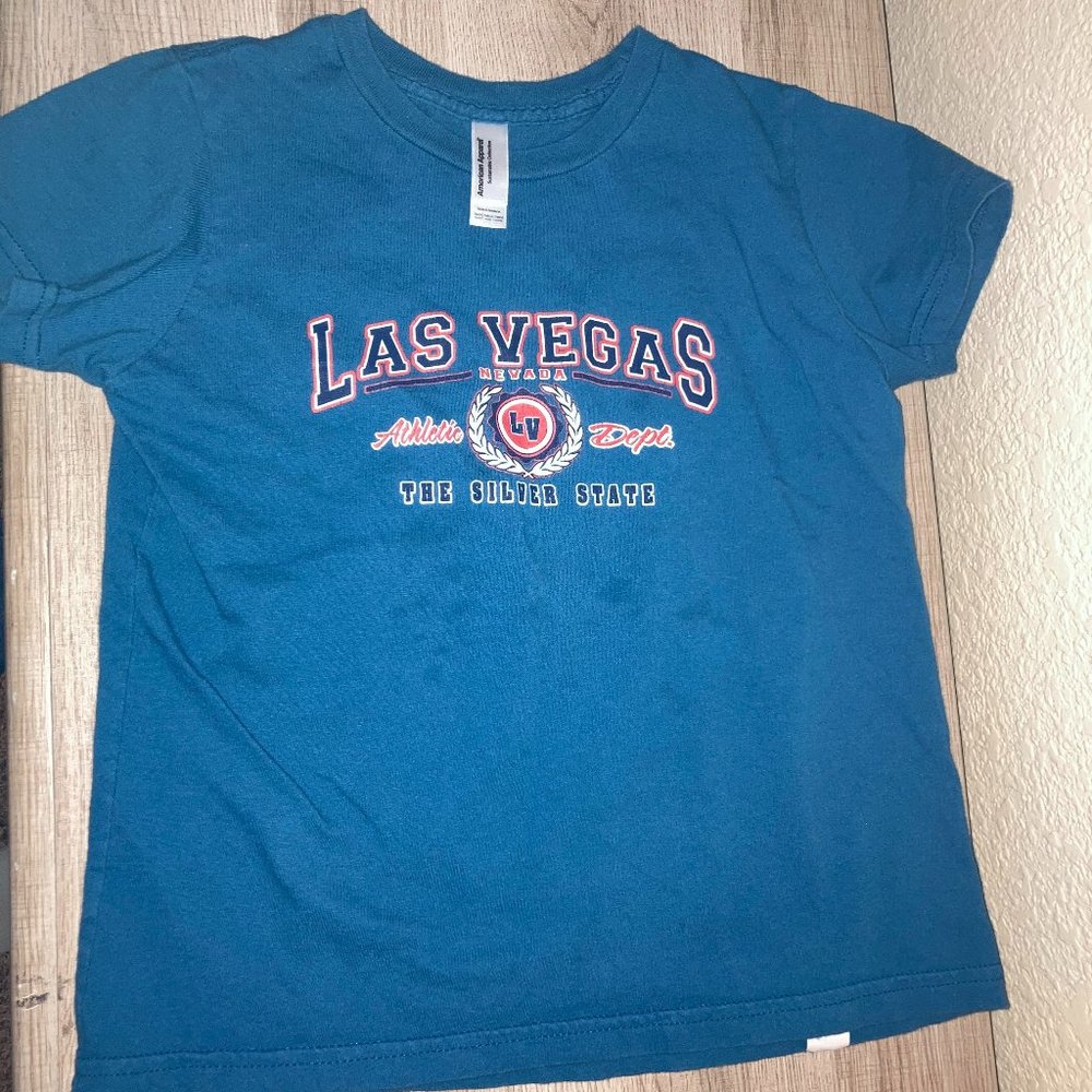 American Apparel Las Vegas Nevada Souvenir Graphic T Shirt 8 Blue Short Sleeve